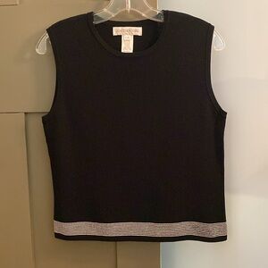 Jones New York black tank top with white stripes at bottom